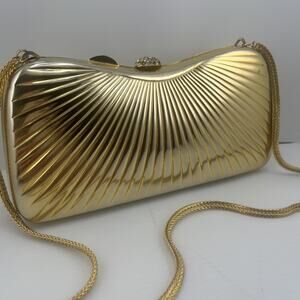 FIOR London Evening clutch cocktail event bag purse with chain Gold Tone